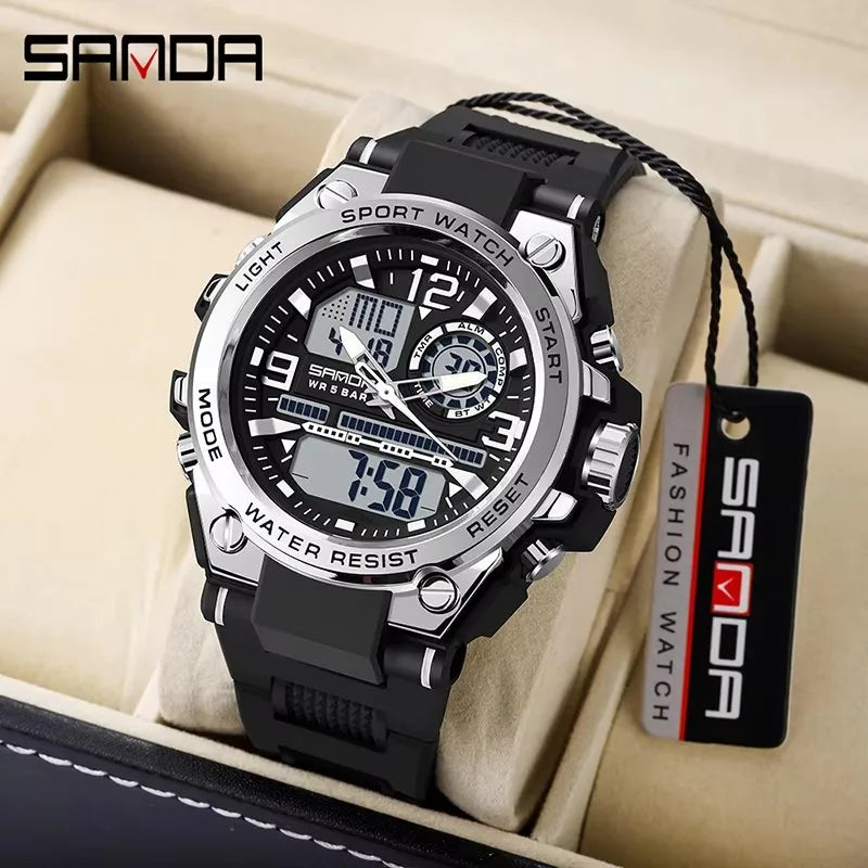 SANDA 6024 2025 Top Brand Men's Digital Watches 5ATM Waterproof Sport Wristwatch Quartz Watch for Men Clock Relogio Masculino