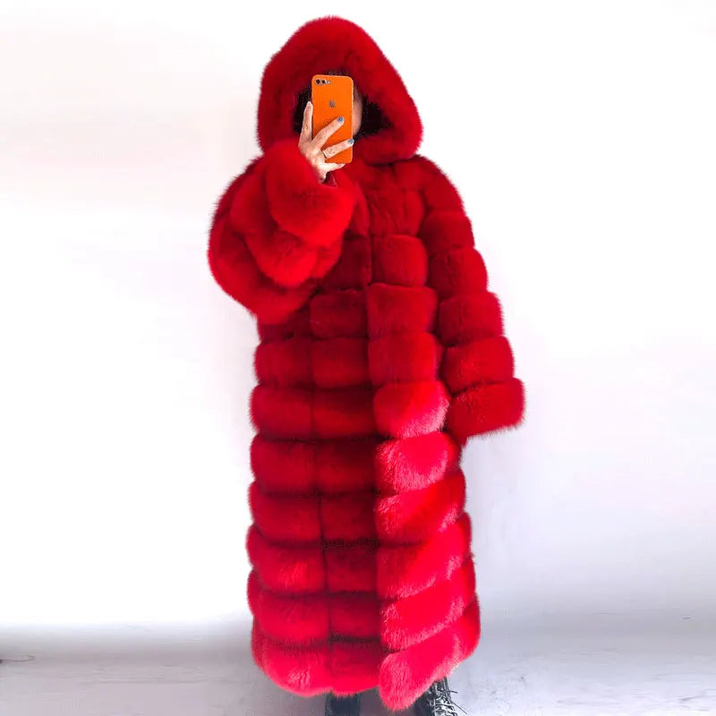 Customizable Size Thick Warm Full Sleeves Hooded High Quality Natural Fur Fashion Overcoat Winter Women Real Fox Fur Coat