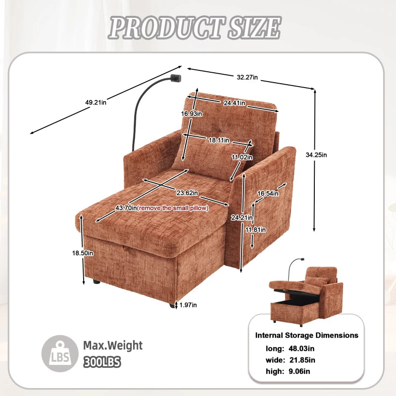 Chenille Sofa Recliner With Storage — Terracotta Orange | KIMLUD