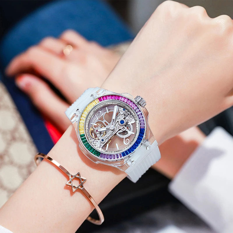 Silicone Band Diamond Inlaid Watch — Black | KIMLUD