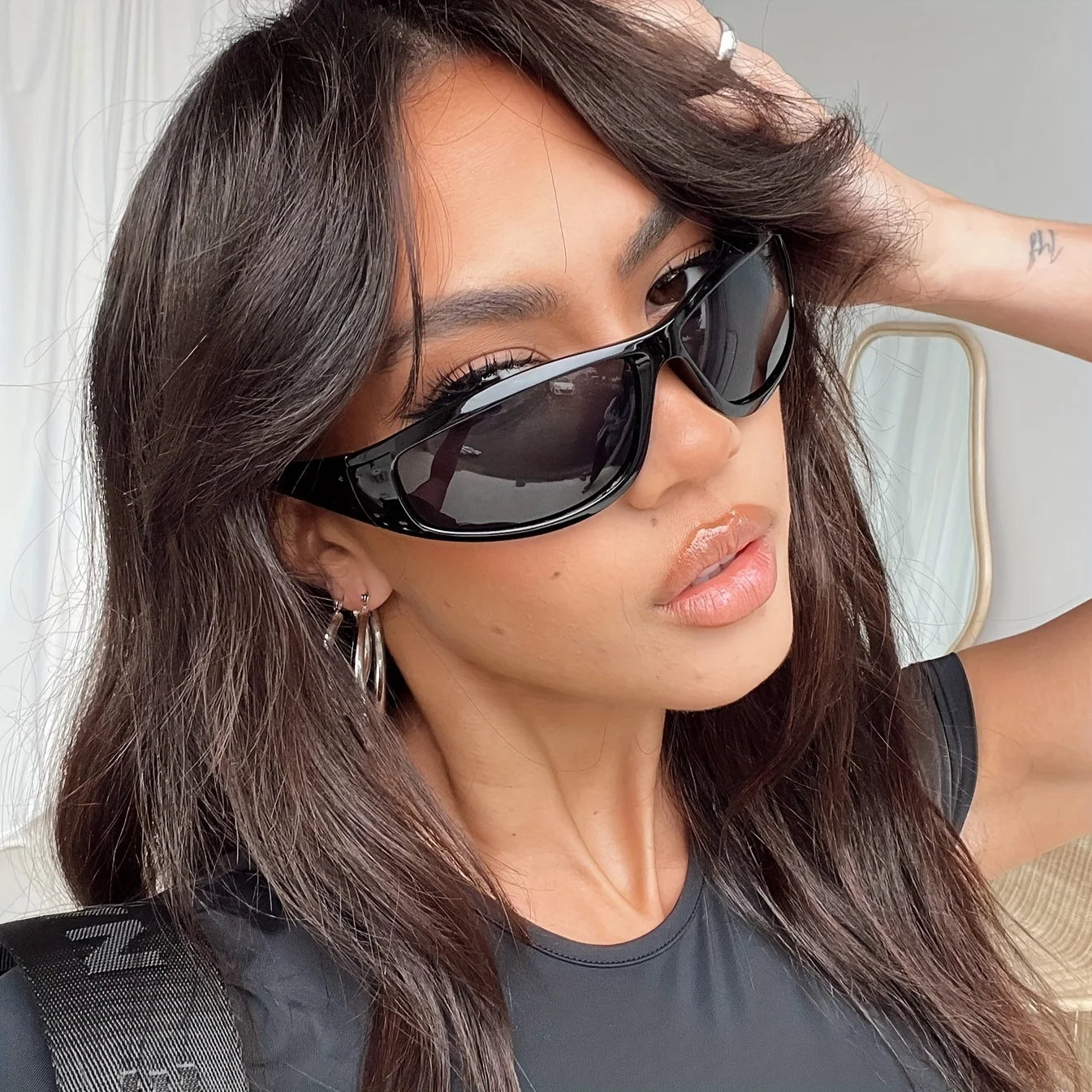 Y2K Eyewear Unisex Half Rim Polarized — Black | KIMLUD