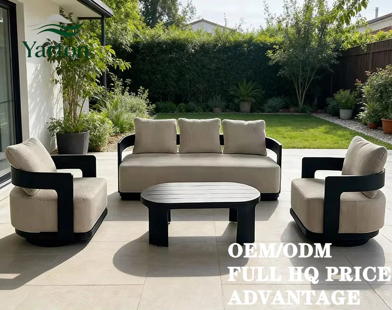 Custom Modern Design Aluminum Garden Sofa Outdoor Furniture Set Waterproof Cushions for Balcony Patio Hotel Villa Courtyard