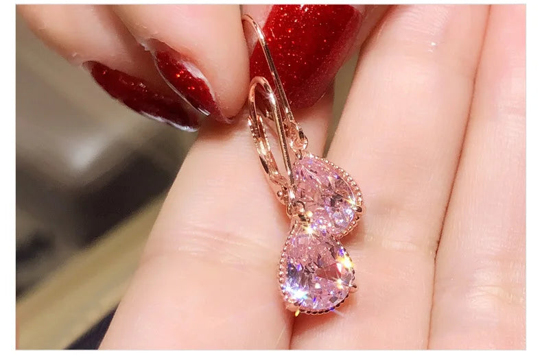 Natural Pink Quartz Drop Earrings for Women 18k Rose Gold Romantic Fashion Fine Jewelry Topaz Gemstone Bizuteria Luxury Earrings