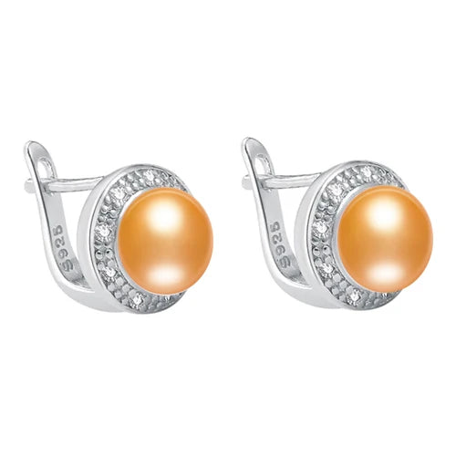Sterling Silver Pearl Stud Earrings Natural Freshwater Pearl — White | KIMLUD