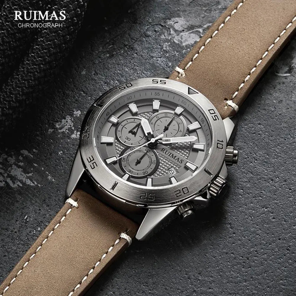 Premium Leather Strap Chronograph Watch — Black | KIMLUD