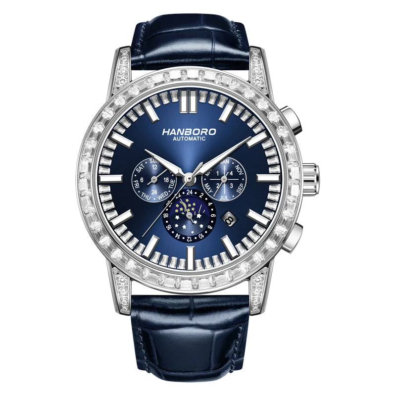 Stainless Steel Watch Fully Automatic Mechanical Movement Luminous Pointer Display — Blue Dial | KIMLUD