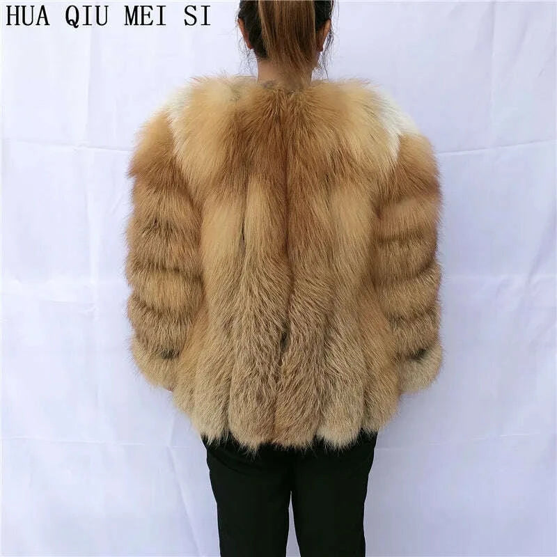 KIMLUD, Women's clothing fur coat red fox coat vertical stripe silver fox red fox fur coat fox fur coat women's natural fur coat coat, KIMLUD Womens Clothes