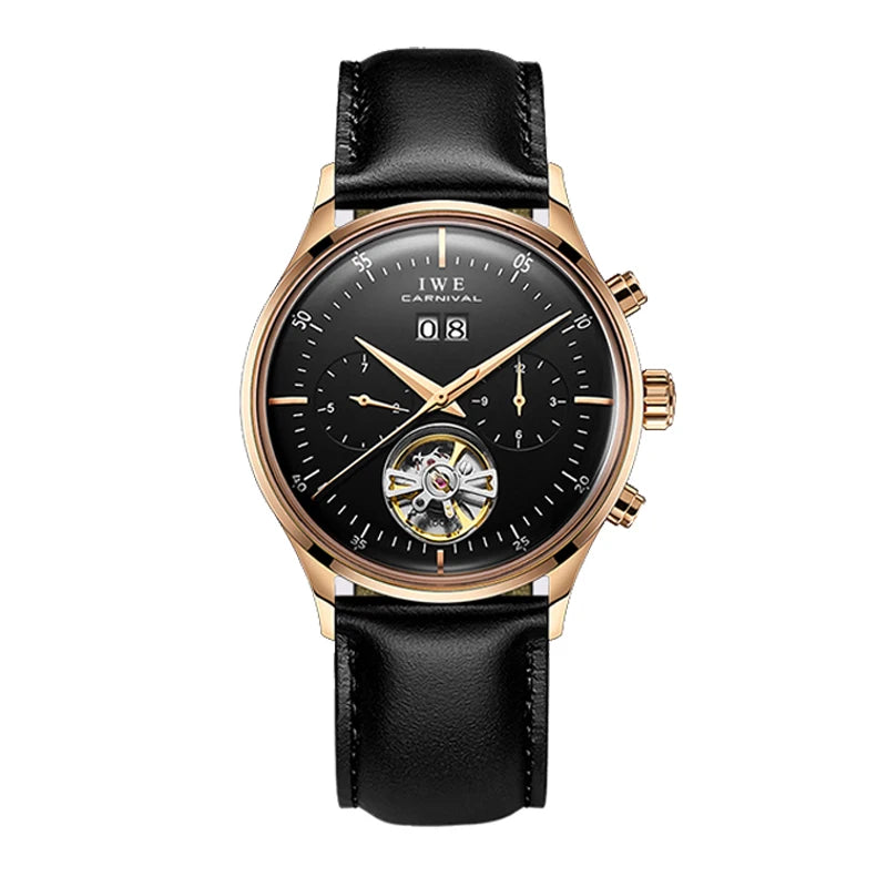 CARNIVAL Skeleton Tourbillon Watches Men Fashion Casual Waterproof Men Rose Gold Automatic Mechanical Watch Relogios Masculino