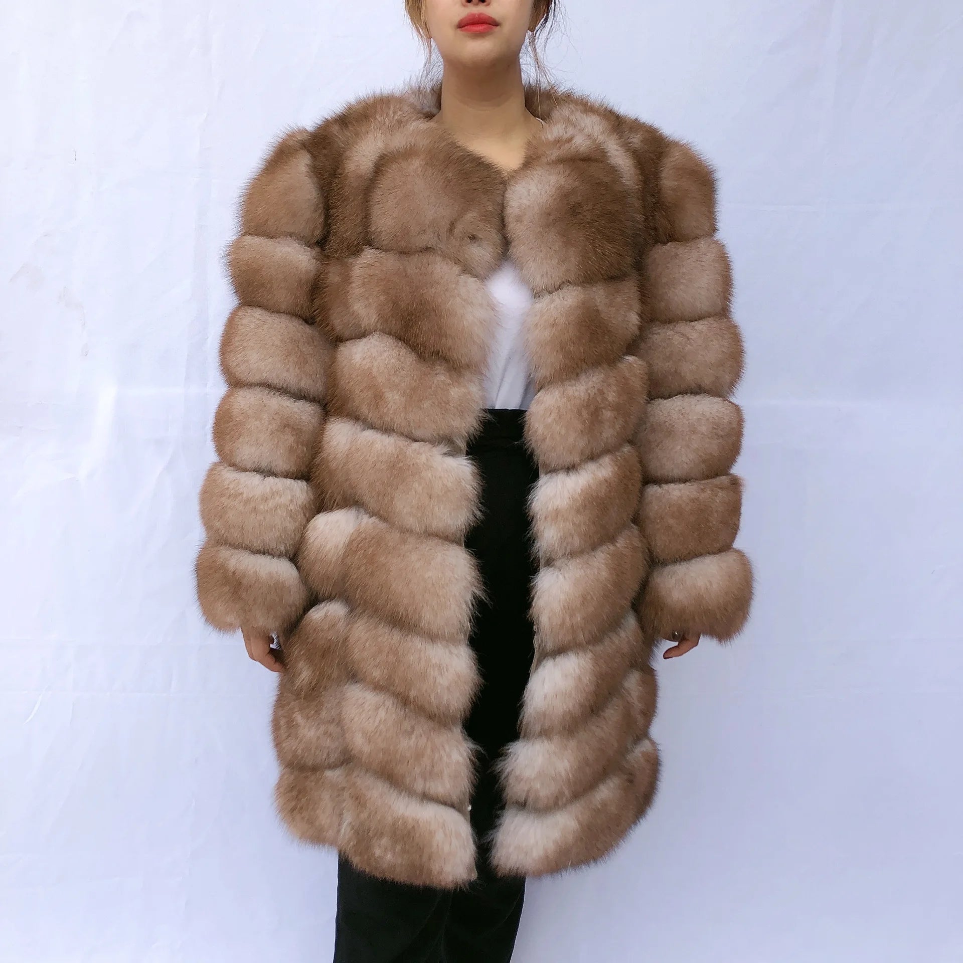 Women's clothing fur coat red fox coat vertical stripe silver fox red fox fur coat fox fur coat women's natural fur coat coat