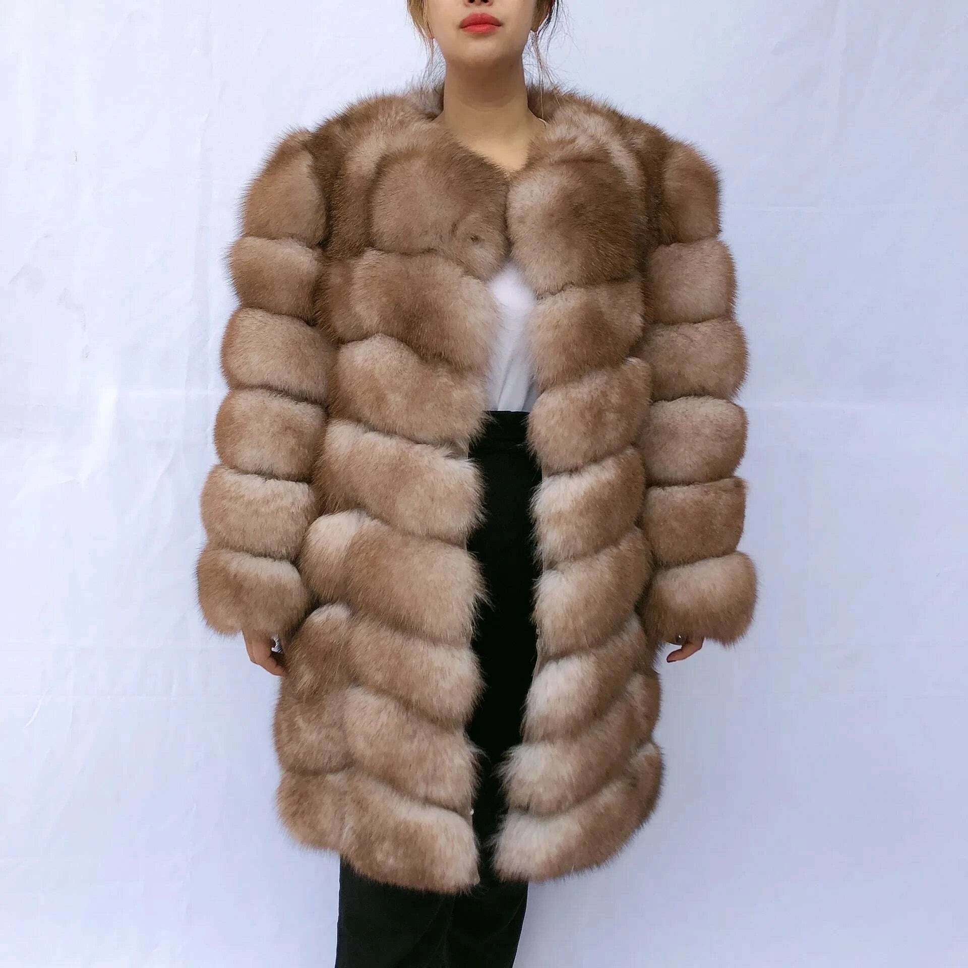 KIMLUD, Women's clothing fur coat red fox coat vertical stripe silver fox red fox fur coat fox fur coat women's natural fur coat coat, KIMLUD Womens Clothes
