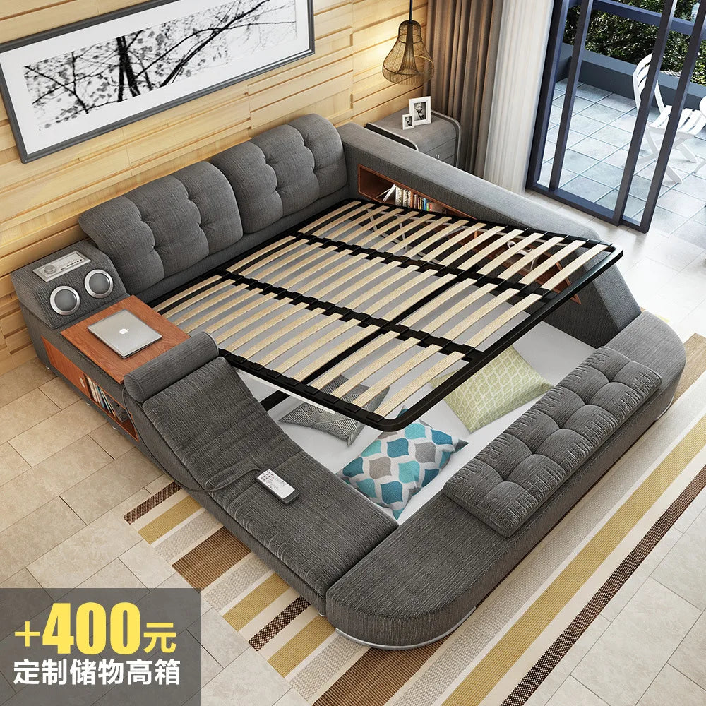 Foshan New environmentally friendly massage multifunctional tatami fabric bed, bed room furniture