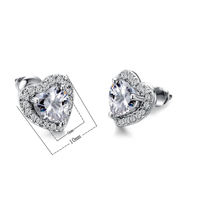 Cubic Zirconia Stud Earrings Heart Design — Assorted Colors | KIMLUD