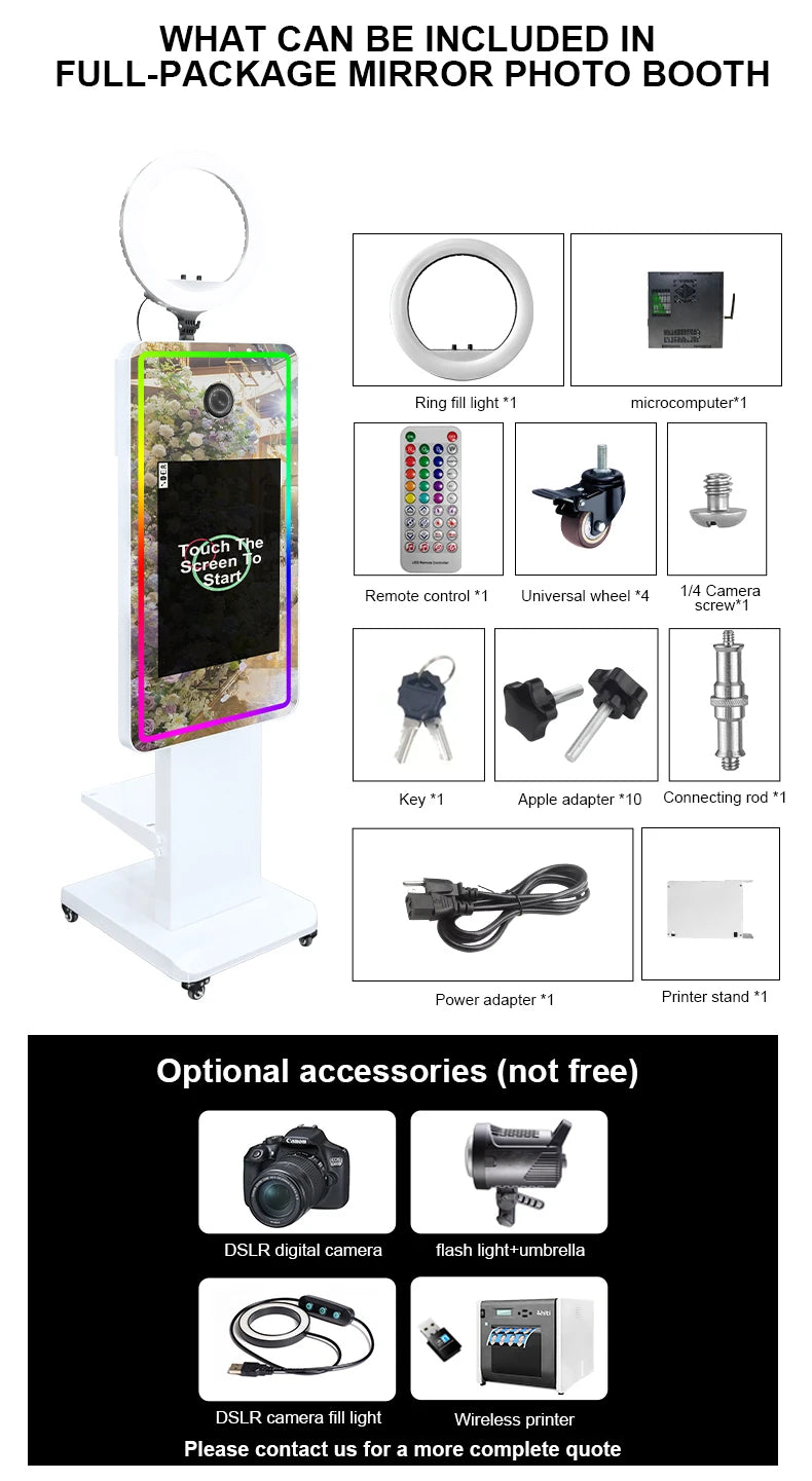 Metal Frame Magic Mirror Photo Booth 21.5 Inch RGB LED — White | KIMLUD