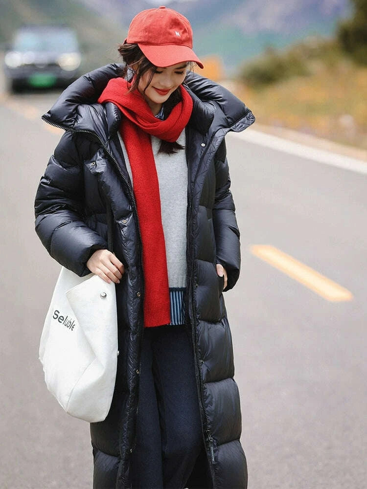 KIMLUD, 3,000 Camp New arrival 95 White Duck Down Small thickened Heattech Over Knee Mid Length Long Length Extreme Cold Down jacket Female Winter, KIMLUD Womens Clothes