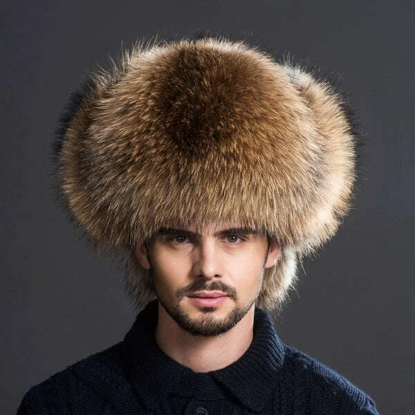 KIMLUD, Winter Middle-Aged and Elderly Raccoon Fur Leather Men Ushanka, KIMLUD Womens Clothes