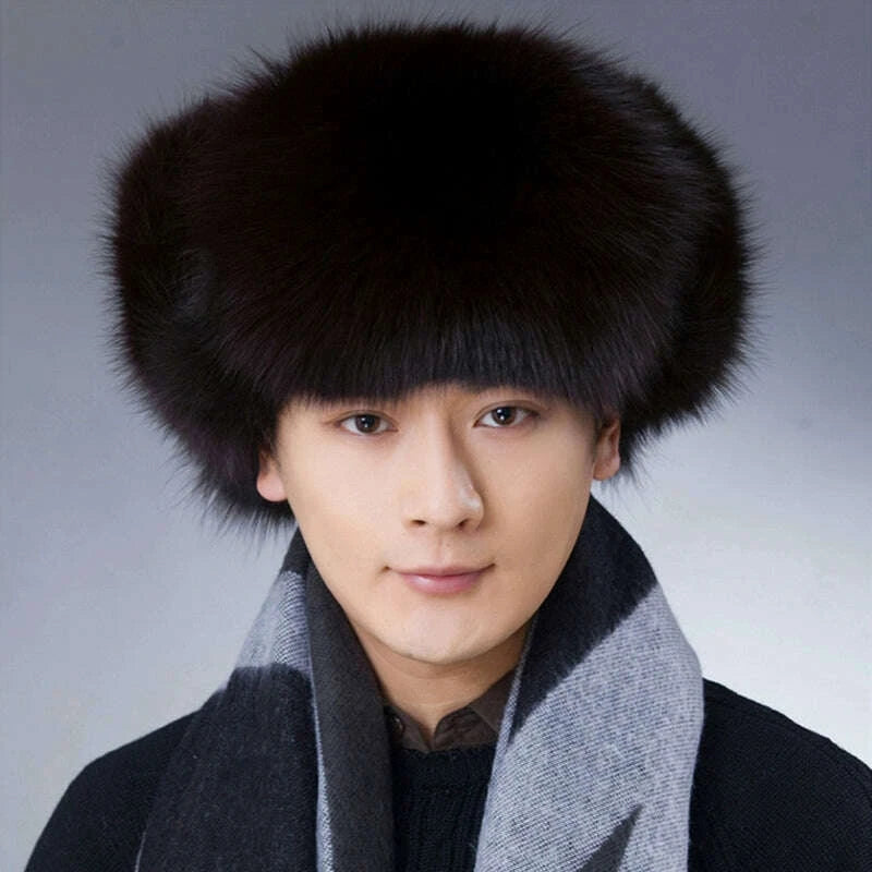 KIMLUD, Winter Middle-Aged and Elderly Raccoon Fur Leather Men Ushanka, KIMLUD Womens Clothes