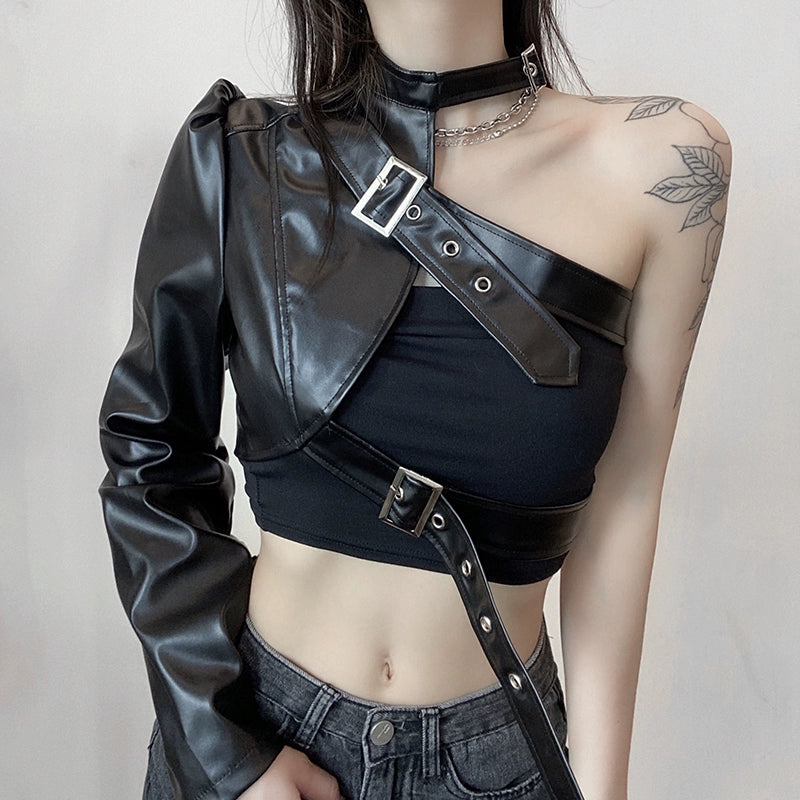 European and American Women's Clothing Piku Ins-Style One-Shoulder Jacket