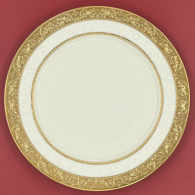 Bone Porcelain Dinner Plate With Gold Edge — White | KIMLUD