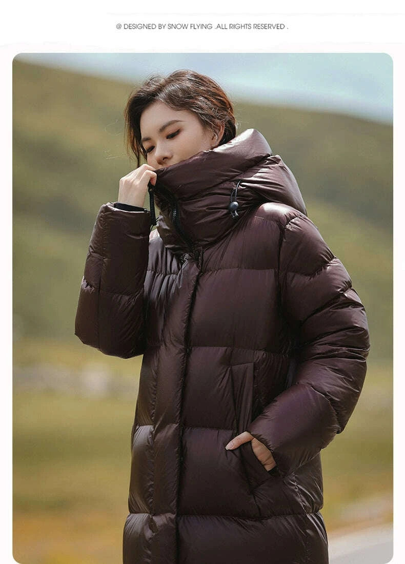 KIMLUD, 3,000 Camp New arrival 95 White Duck Down Small thickened Heattech Over Knee Mid Length Long Length Extreme Cold Down jacket Female Winter, KIMLUD Womens Clothes
