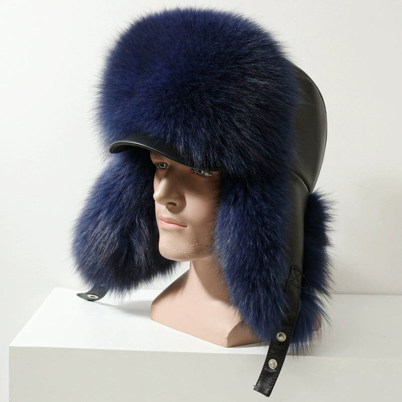 KIMLUD, Winter Middle-Aged and Elderly Raccoon Fur Leather Men Ushanka, KIMLUD Womens Clothes