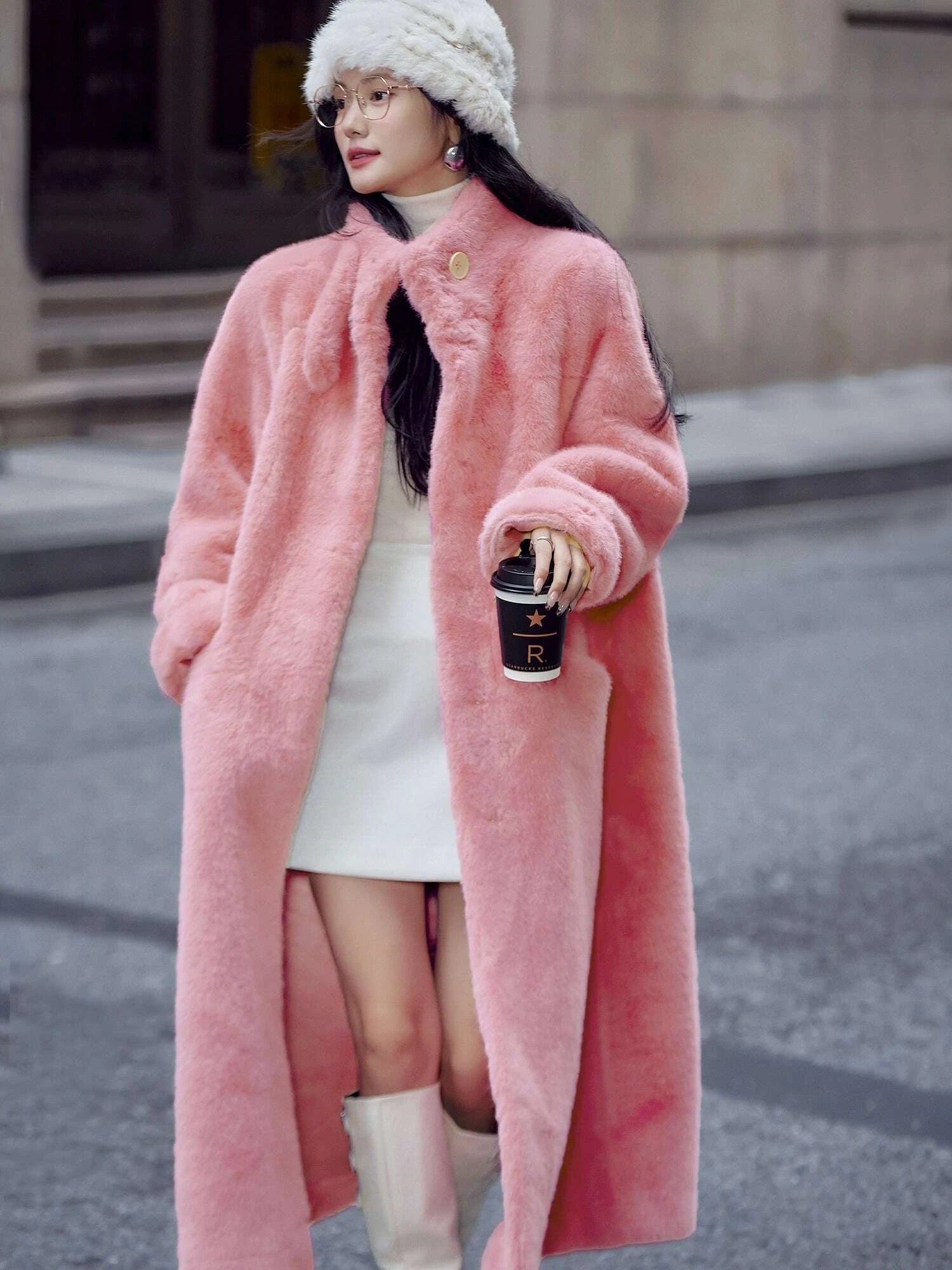 KIMLUD, Basic House/Baijiahao New Year Battle Robe Rose Red Classy Furry Coat Female Winter Long Environmental-Friendly Fur, KIMLUD Womens Clothes