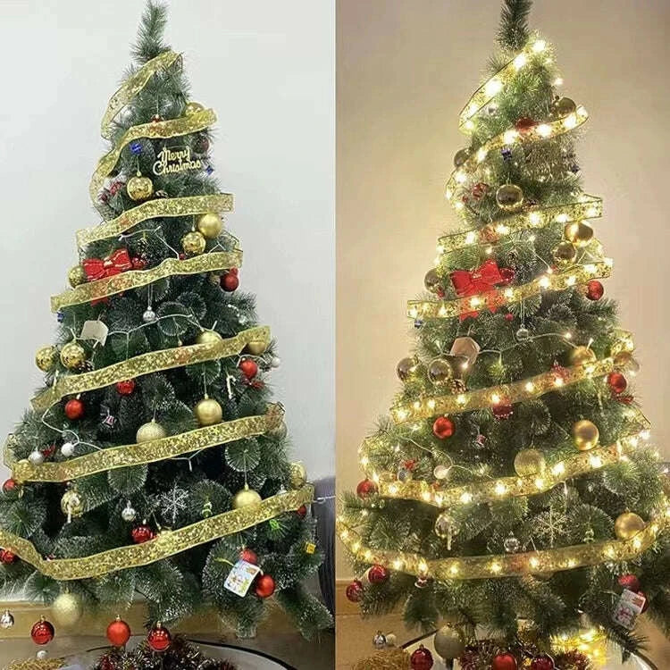 KIMLUD, Christmas Tree Decorative Lamp Christmas Scene Layout Pendant Lighting Ribbon Luminous Ribbon LED Lighting Chain Ribbon Ornaments, KIMLUD Womens Clothes