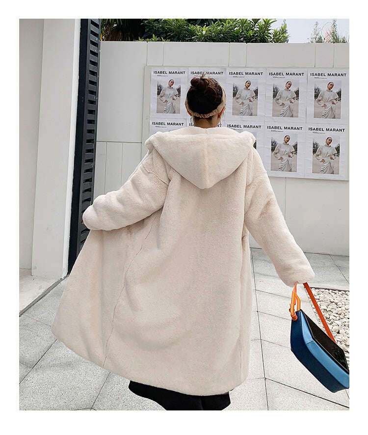 KIMLUD, 2024 New Winter Hooded Women Faux Fur Coat Ladies Thick Warm Long Fur Jacket Soft Tedy Female Loose Faux Fur Coats Outwear Parka, KIMLUD Womens Clothes