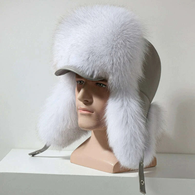 KIMLUD, Winter Middle-Aged and Elderly Raccoon Fur Leather Men Ushanka, KIMLUD Womens Clothes