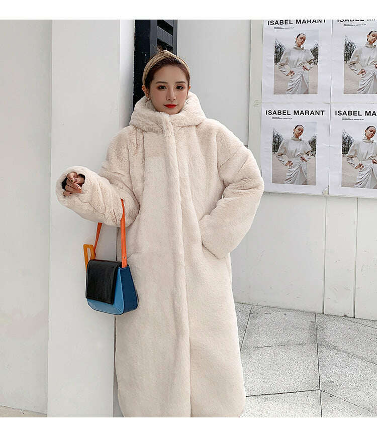KIMLUD, 2024 New Winter Hooded Women Faux Fur Coat Ladies Thick Warm Long Fur Jacket Soft Tedy Female Loose Faux Fur Coats Outwear Parka, KIMLUD Womens Clothes