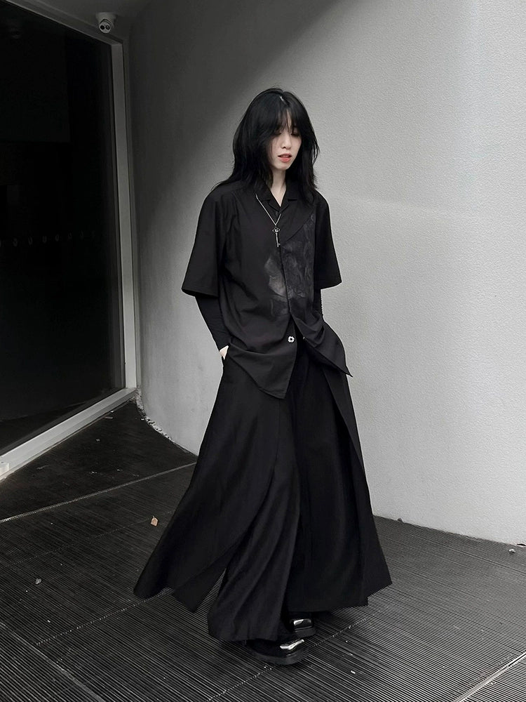 Yamamoto Dark Japanese Double Layer Knedo Trousers Men and Women 2023 New Arrival Stripes High Waist Black Pantskirt Straight-leg Loose Pants