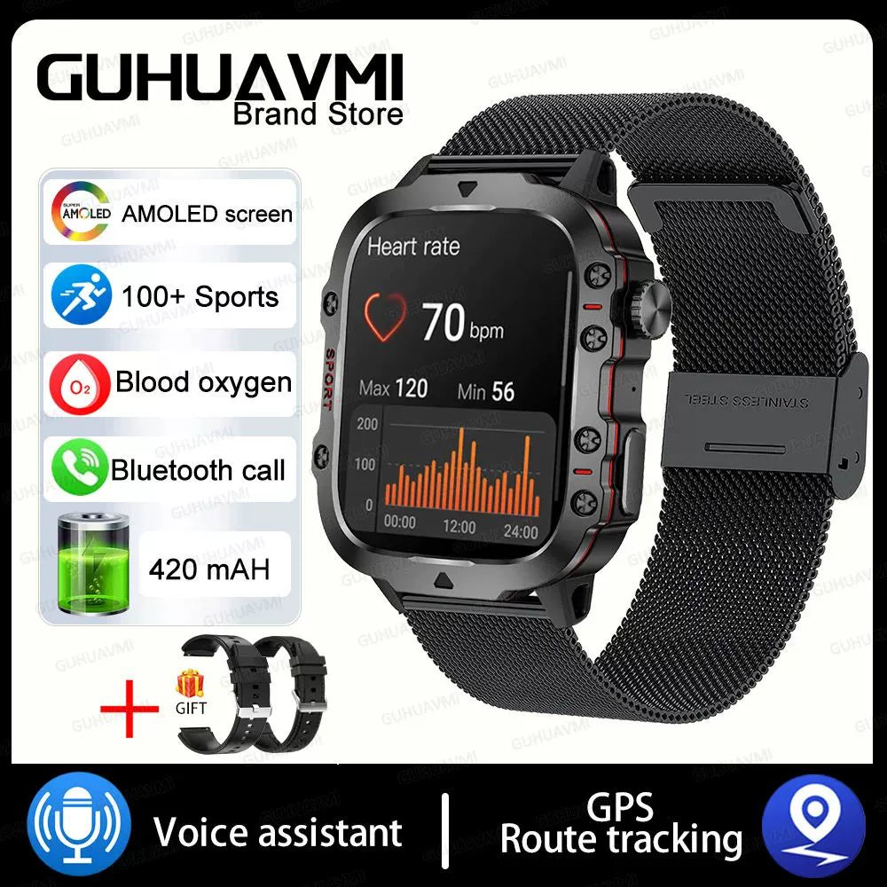 2024New Rugged Military Fitness Smart Watch Men For Android