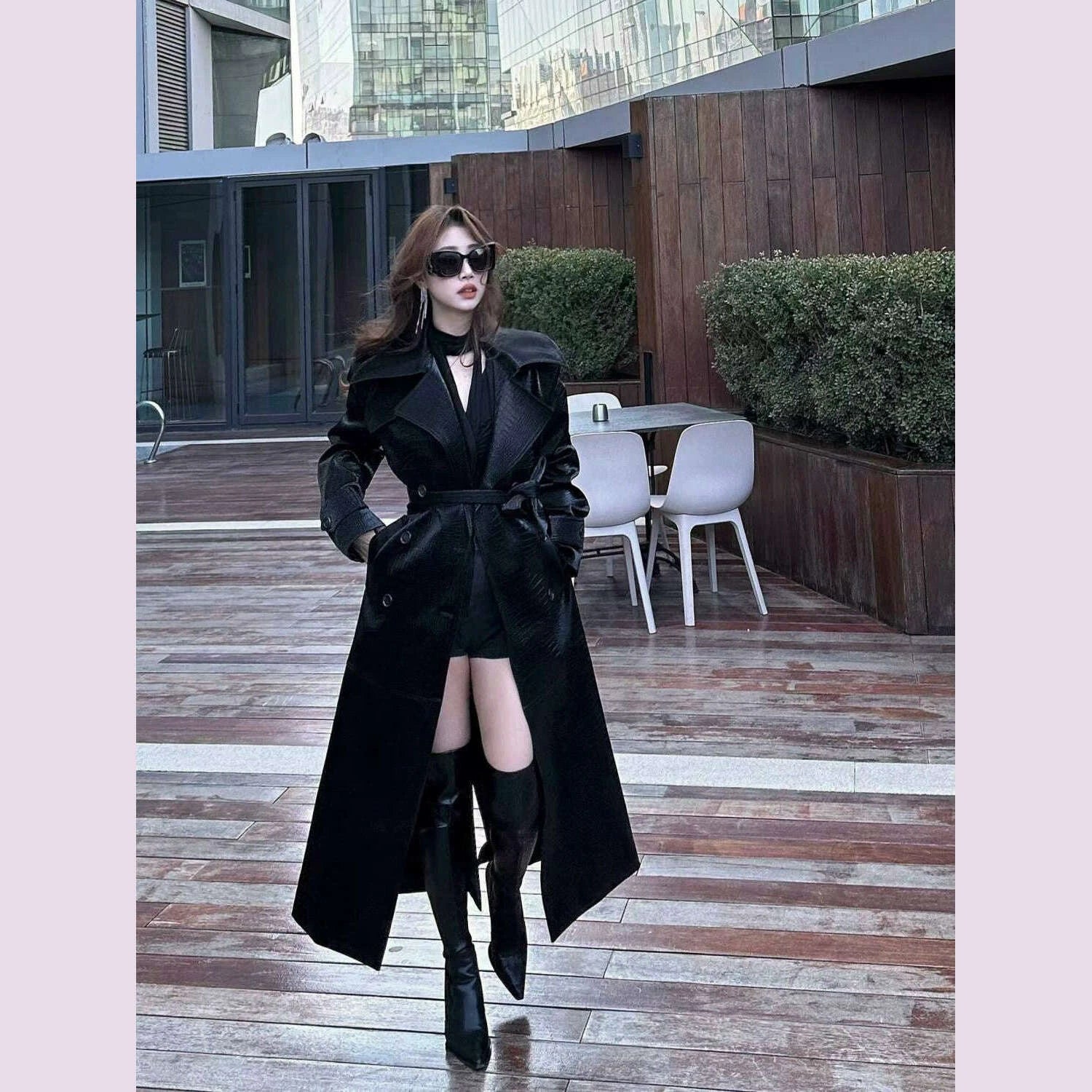 yujie-cool-and-chic-crocodile-pattern-patent-leather-pu-leather-coat-outerwear-women-autumn-new-high-grade-mid-length-waist-hugging-trench coatkimlud-womens-fashion-34608751