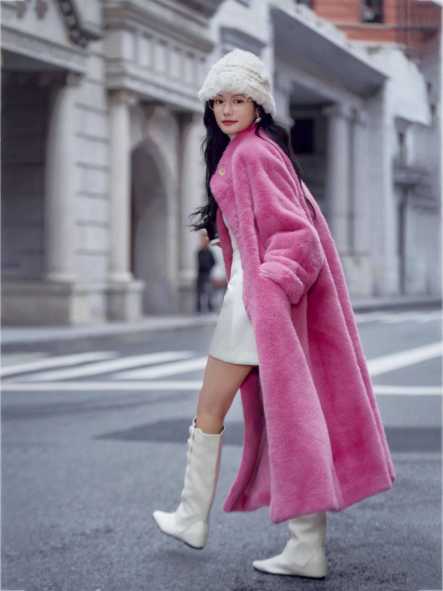 KIMLUD, Basic House/Baijiahao New Year Battle Robe Rose Red Classy Furry Coat Female Winter Long Environmental-Friendly Fur, KIMLUD Womens Clothes