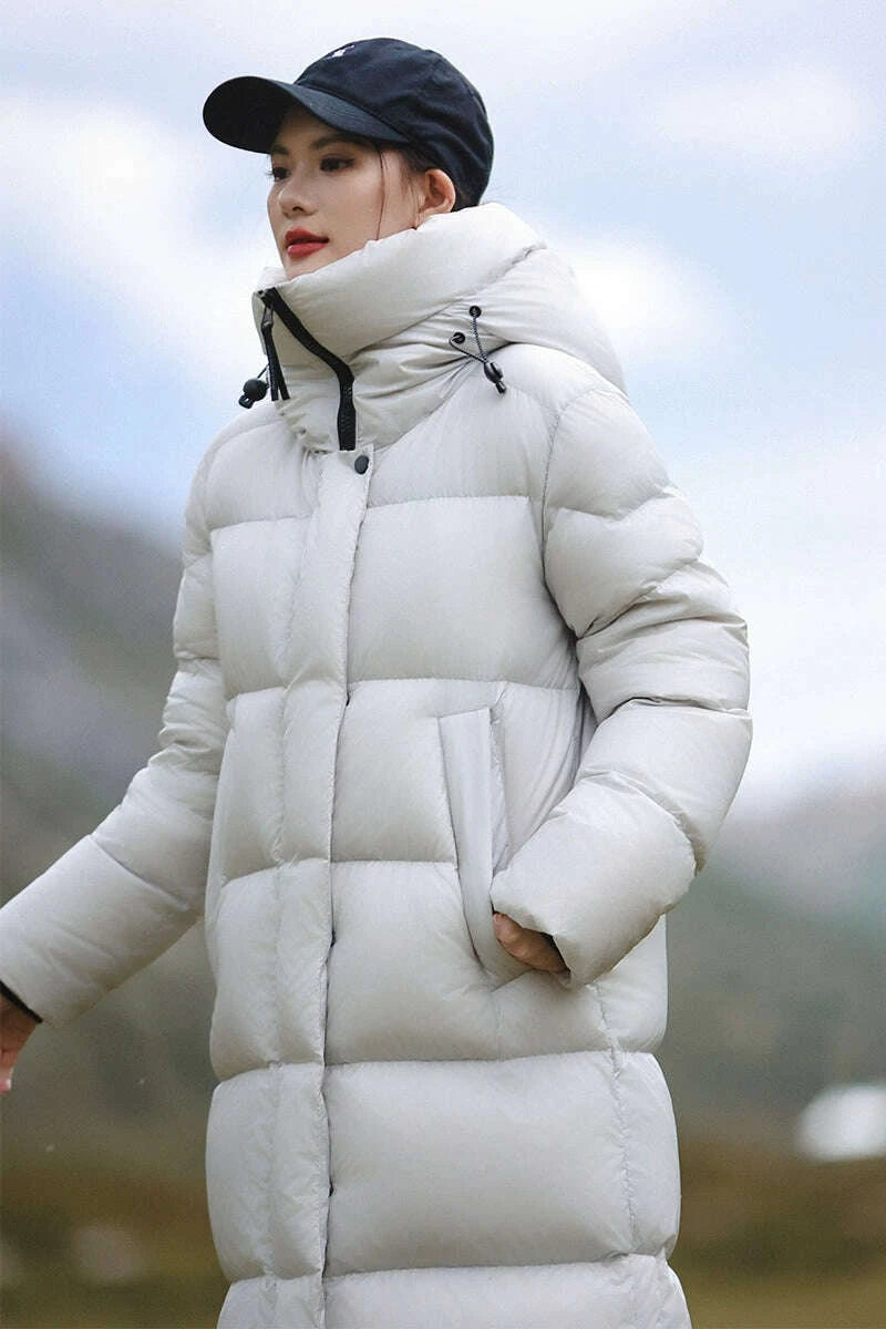 KIMLUD, 3,000 Camp New arrival 95 White Duck Down Small thickened Heattech Over Knee Mid Length Long Length Extreme Cold Down jacket Female Winter, KIMLUD Womens Clothes