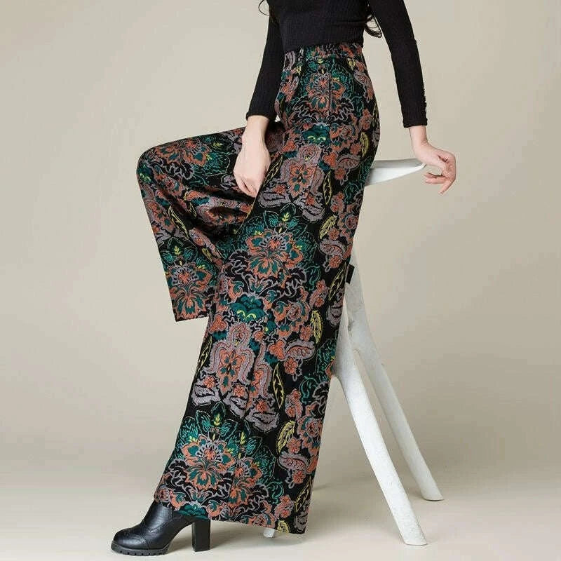 Brand Big Sale Leak-Picking ~ Loose Pants Women's Summer High Waist Drooping Slim Looking Plus Size Loose Straight-leg Floral Long Pants