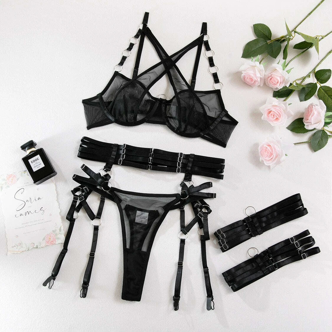 KIMLUD, Sexy Pure Desire Halter Four-Piece Suit Sexy Garter, KIMLUD Womens Clothes