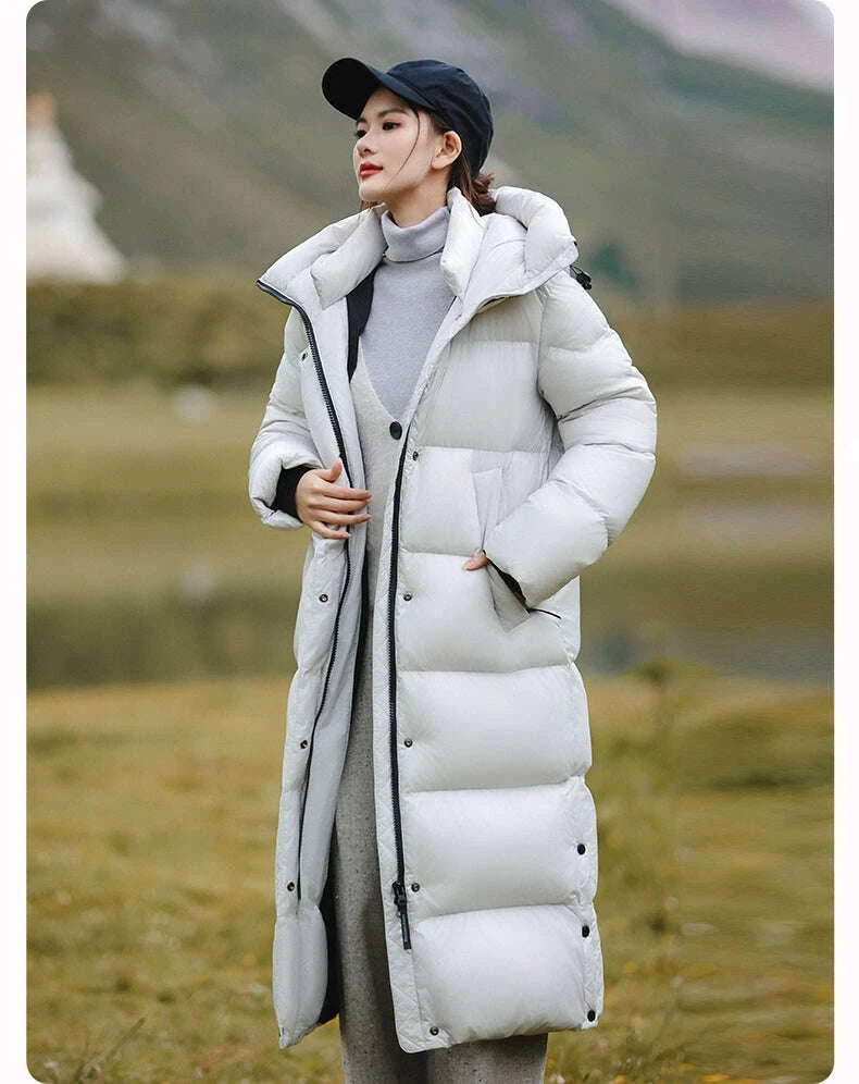 KIMLUD, 3,000 Camp New arrival 95 White Duck Down Small thickened Heattech Over Knee Mid Length Long Length Extreme Cold Down jacket Female Winter, KIMLUD Womens Clothes