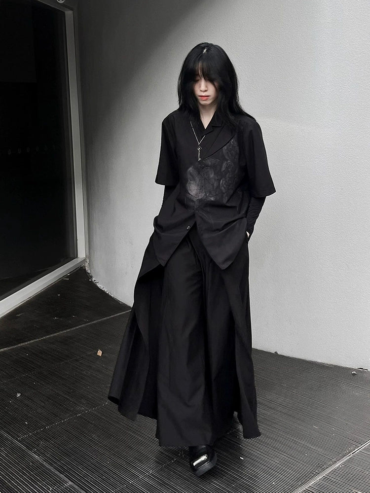 Yamamoto Dark Japanese Double Layer Knedo Trousers Men and Women 2023 New Arrival Stripes High Waist Black Pantskirt Straight-leg Loose Pants