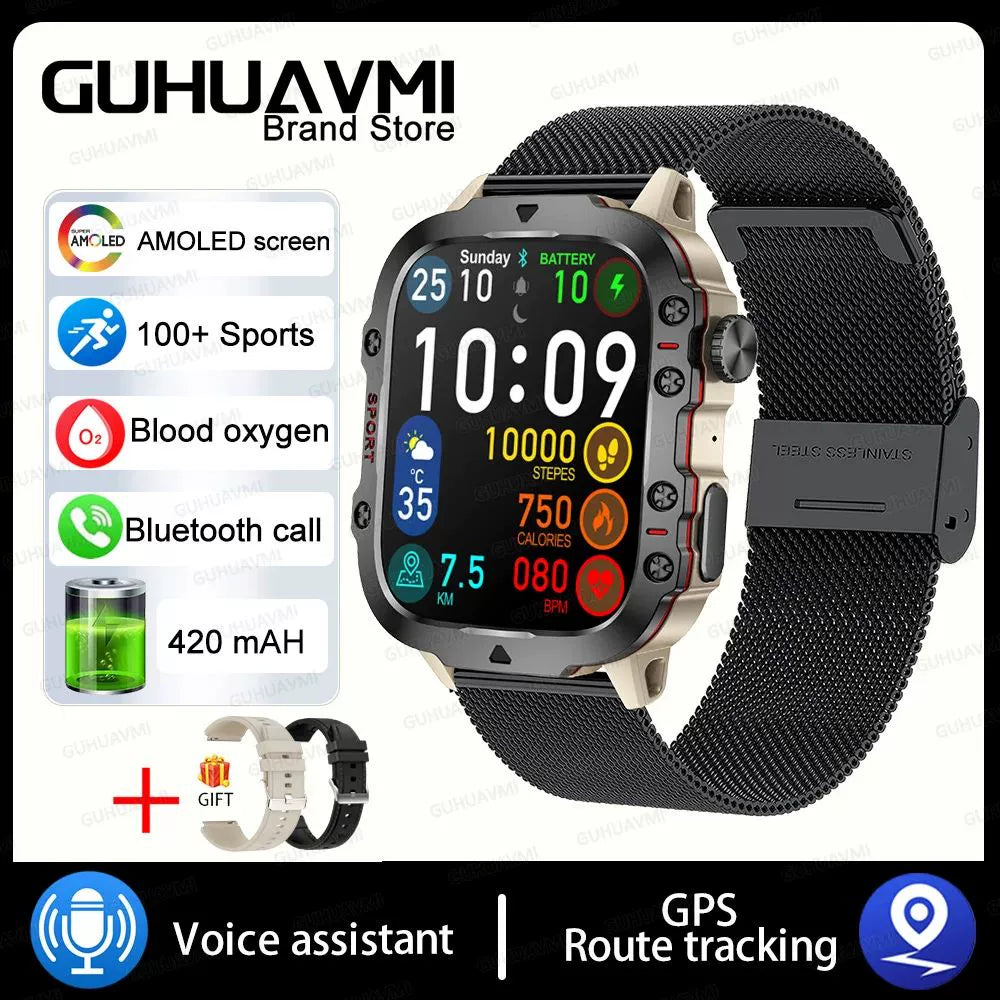2024New Rugged Military Fitness Smart Watch Men For Android