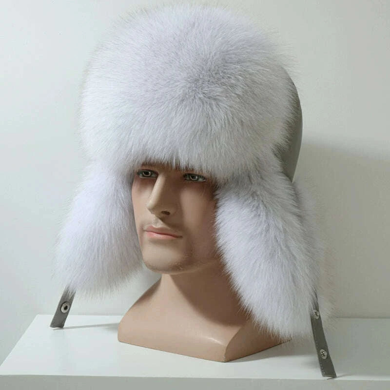 KIMLUD, Winter Middle-Aged and Elderly Raccoon Fur Leather Men Ushanka, KIMLUD Womens Clothes
