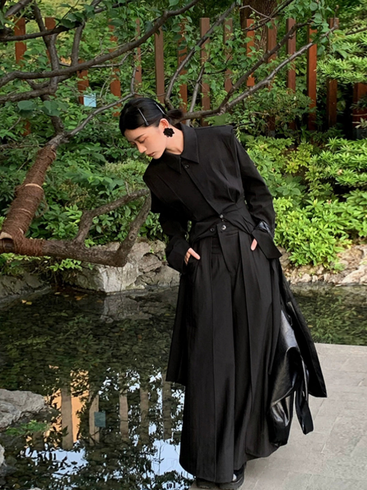 Yamamoto Dark Japanese Double Layer Knedo Trousers Men and Women 2023 New Arrival Stripes High Waist Black Pantskirt Straight-leg Loose Pants