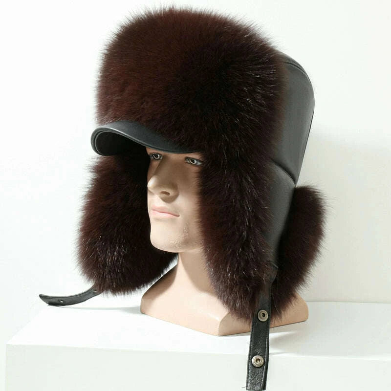 KIMLUD, Winter Middle-Aged and Elderly Raccoon Fur Leather Men Ushanka, KIMLUD Womens Clothes