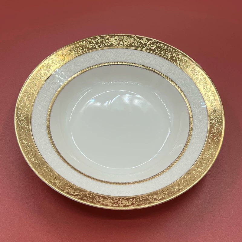 Bone Porcelain Dinner Plate With Gold Edge — White | KIMLUD
