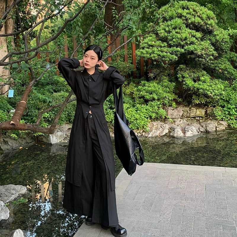Yamamoto Dark Japanese Double Layer Knedo Trousers Men and Women 2023 New Arrival Stripes High Waist Black Pantskirt Straight-leg Loose Pants