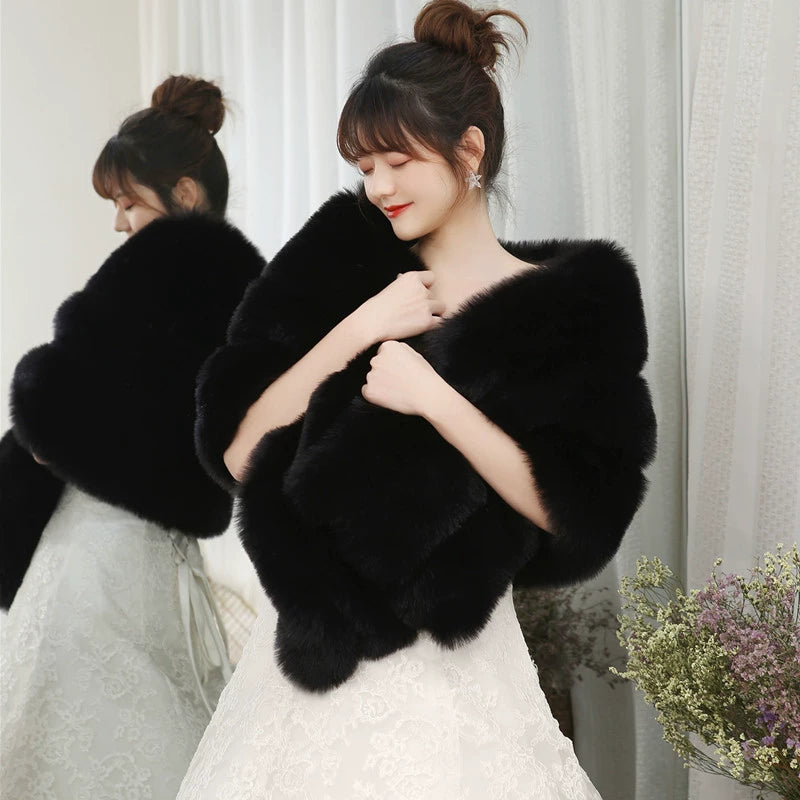 Xi Mother Fox Fur Wedding Dress Cape Coat Women's Shawl