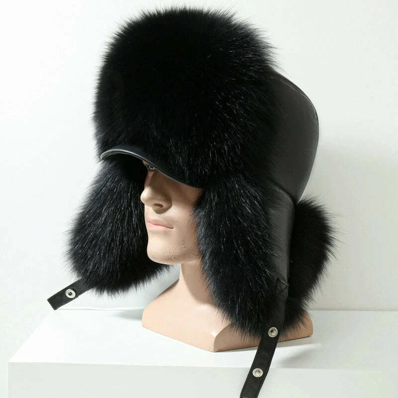 KIMLUD, Winter Middle-Aged and Elderly Raccoon Fur Leather Men Ushanka, KIMLUD Womens Clothes