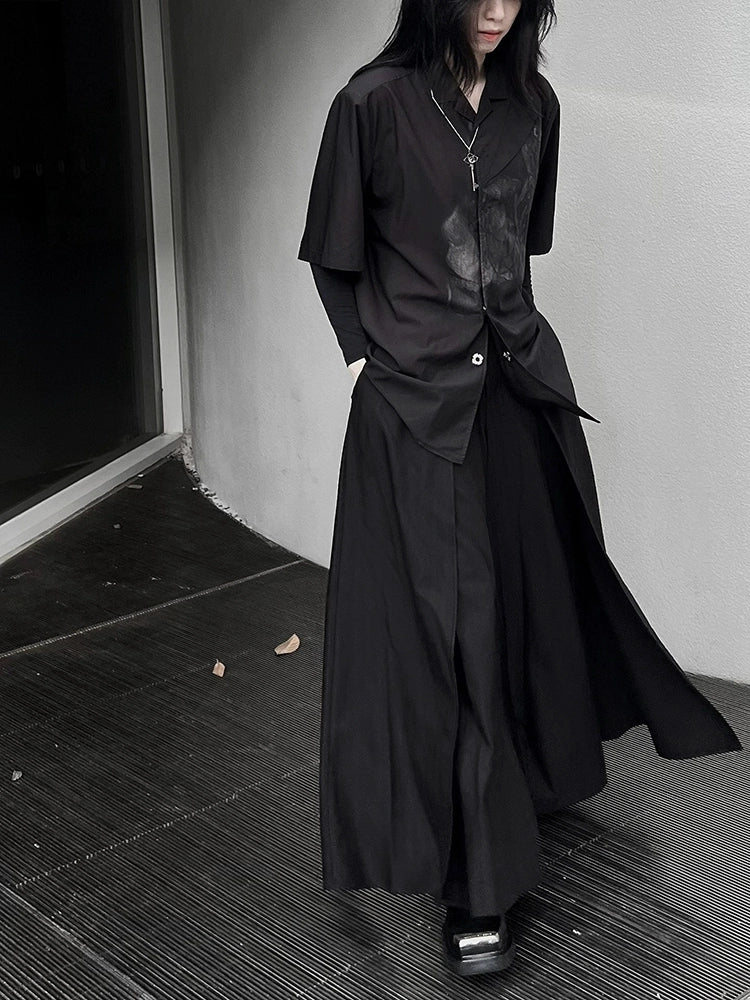 Yamamoto Dark Japanese Double Layer Knedo Trousers Men and Women 2023 New Arrival Stripes High Waist Black Pantskirt Straight-leg Loose Pants