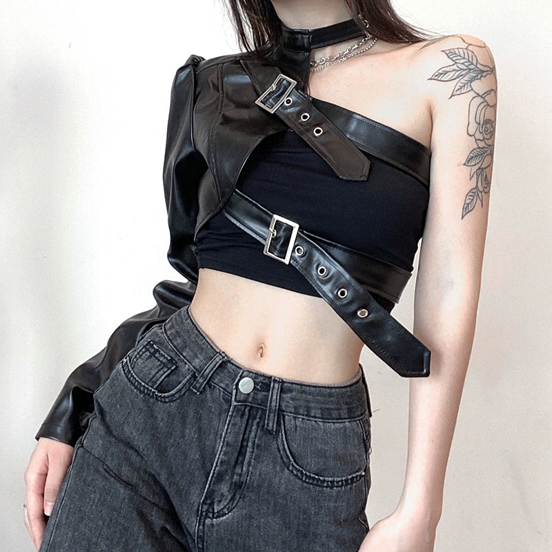 European and American Women's Clothing Piku Ins-Style One-Shoulder Jacket