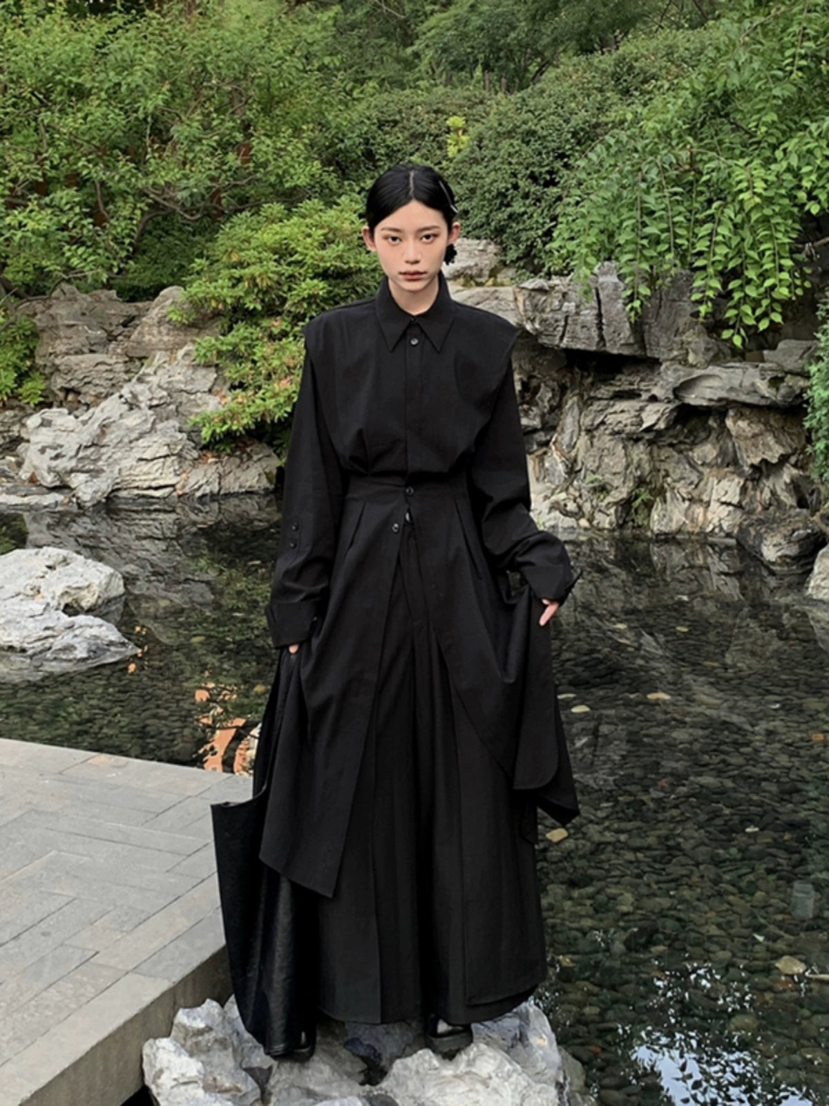 Yamamoto Dark Japanese Double Layer Knedo Trousers Men and Women 2023 New Arrival Stripes High Waist Black Pantskirt Straight-leg Loose Pants