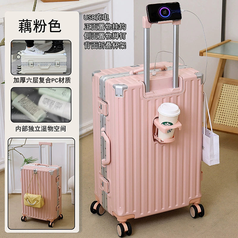 Japanese Import Luggage Women's New Arrival Multi-Functional Hook Boarding Bag Universal Wheel 24 Pull Rod Men's Password Suitcase